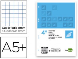 Recambio Liderpapel 4º 100h 60g/m² c/8mm. con margen 6 taladros